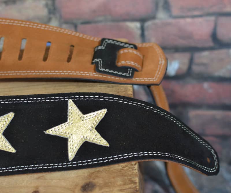 Henry Heller 2.5" Garment Leather Strap Black + White Stars