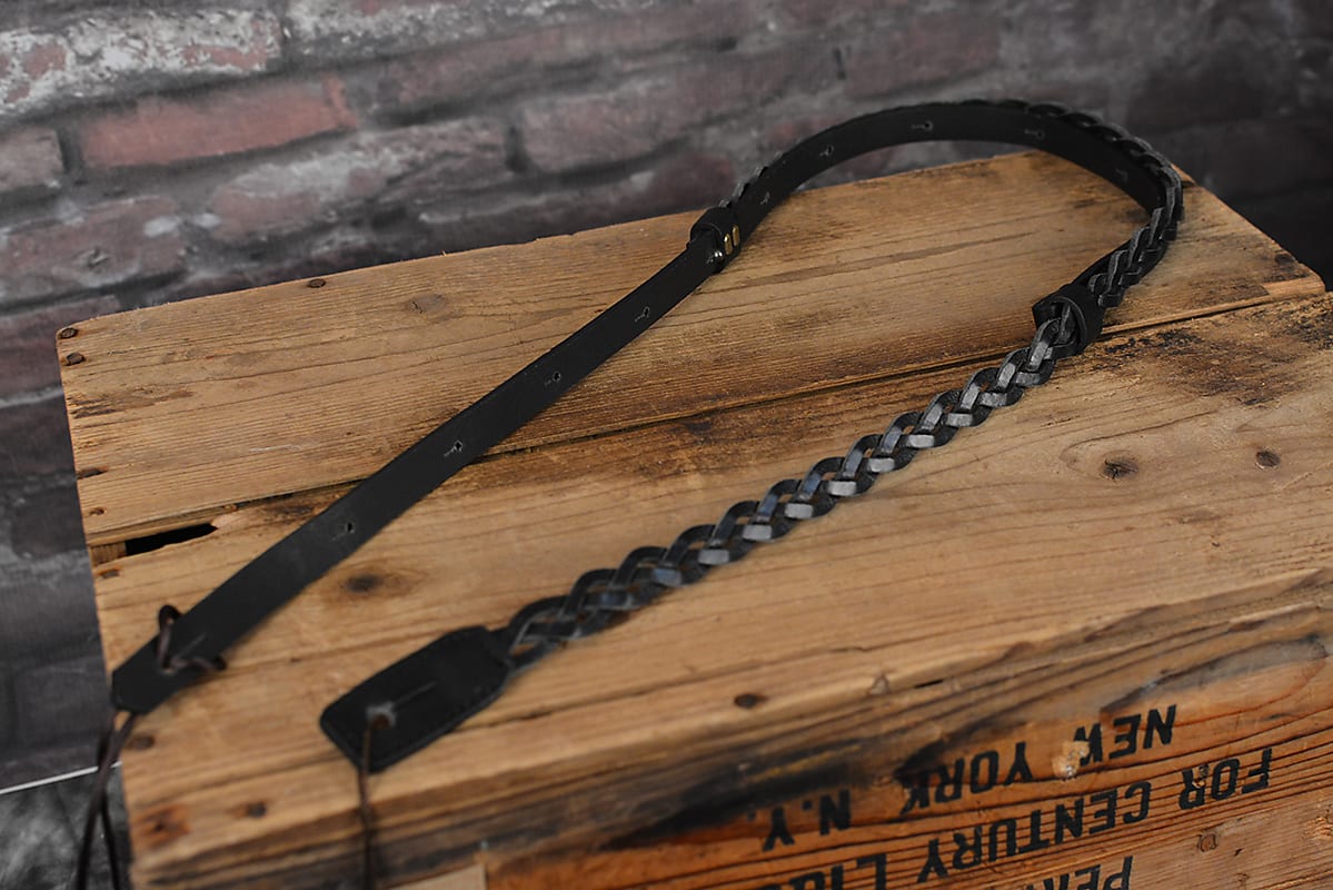 Right On Straps Plait Mandolin & Uke Premium Leather Strap Black Braid Bullwhip Style