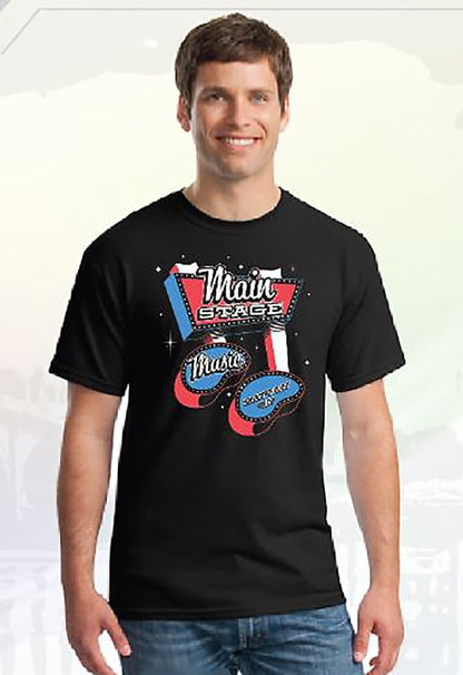 Main Stage Music Retro Vegas Style Logo Style T-Shirt Black Size S-XXL