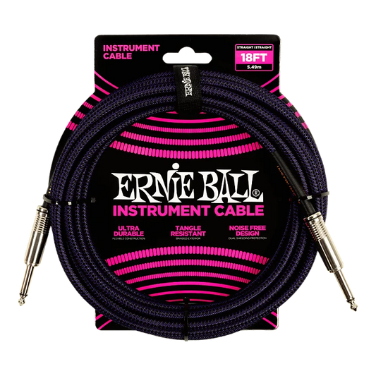 Ernie Ball P06395 Braided Straight 18 Feet Purple/Black
