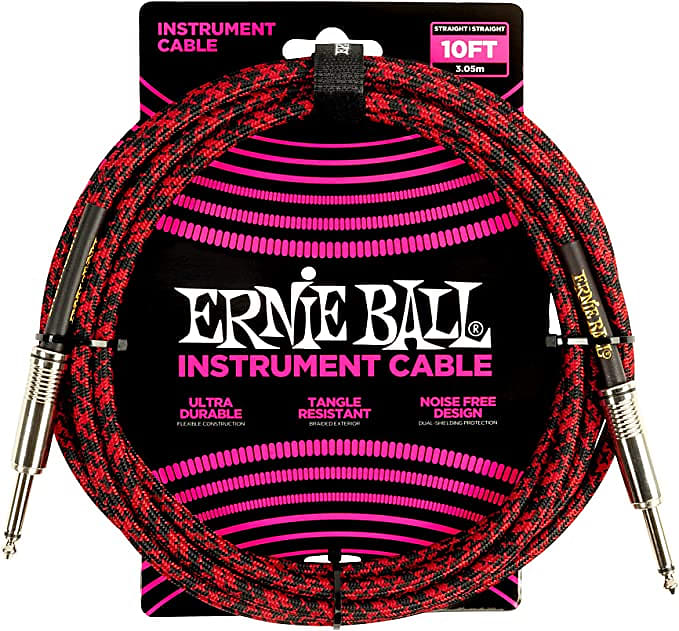 Ernie Ball P06394 Braided Straight 10 Feet Red/Black