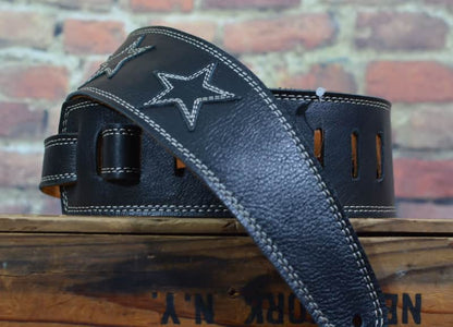 Henry Heller 2.5" Garment Leather Strap Black + Black Stars