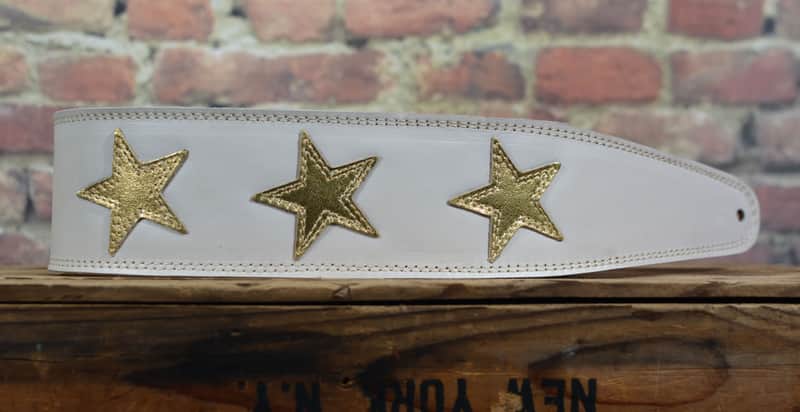 Henry Heller 2.5" Garment Leather Strap White + Gold Stars