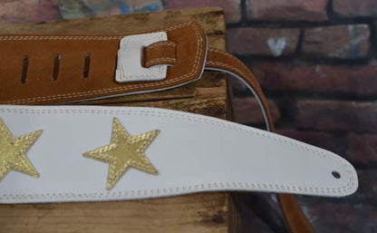 Henry Heller 2.5" Garment Leather Strap White + Gold Stars