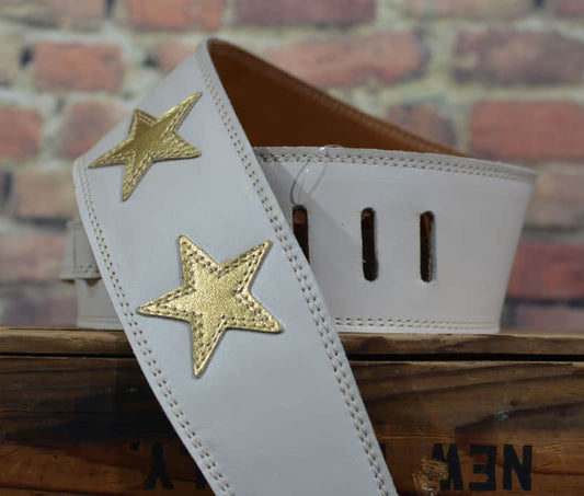 Henry Heller 2.5" Garment Leather Strap White + Gold Stars