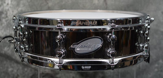 Ahead 14x3.5 Black Chrome over Brass Snare Drum w S hoops