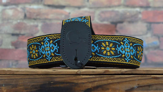 Gretsch G Brand Strap Bleu/Orange Black Leather Ends