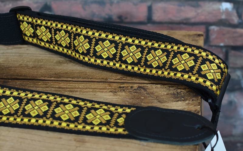Gretsch G Brand Strap Diamond Black Leather Ends