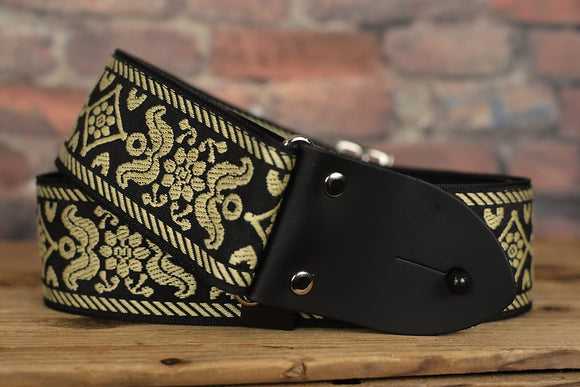 D'Andrea DN-ACE07 Ace Vintage Reissue Black Old Gold Guitar Strap