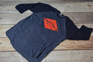 Main Stage Music Vintage Diamond Logo Raglan Baseball Shirt Navy/Grey S-2XL
