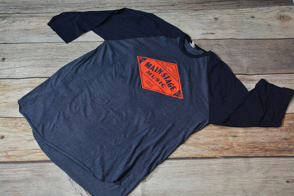 Main Stage Music Vintage Diamond Logo Raglan Baseball Shirt Navy/Grey S-2XL