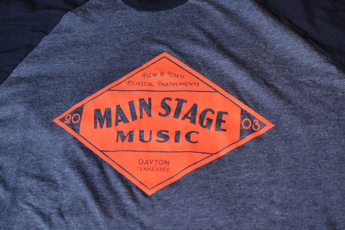 Main Stage Music Vintage Diamond Logo Raglan Baseball Shirt Navy/Grey S-2XL