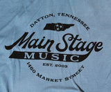 Main Stage Music Script Style Logo T Shirt Light Blue S-2XL