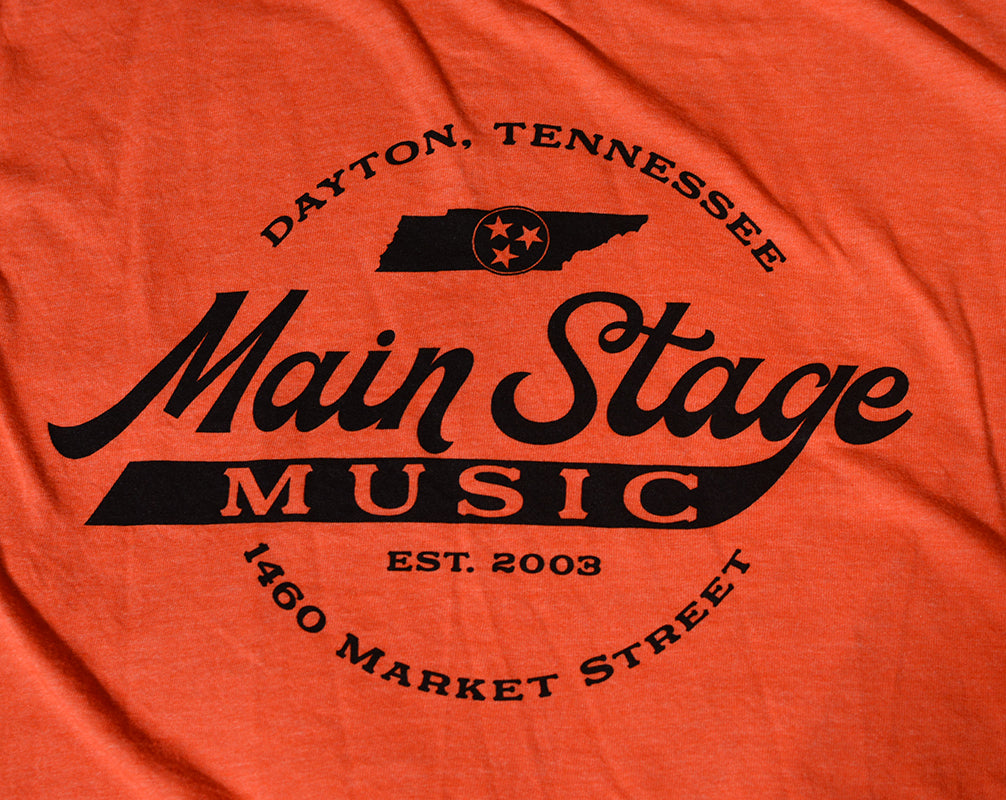 Main Stage Music Script Style Logo T Shirt Light Orange S-2XL