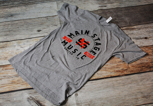 Main Stage Music Collegiate Style Logo T Shirt Light Grey S-2XL