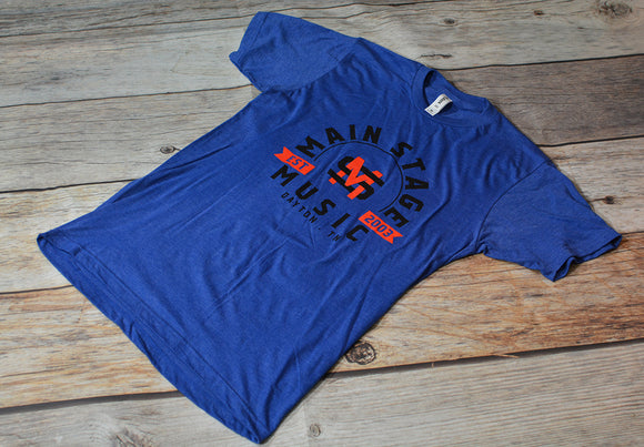 Main Stage Music Collegiate Style Logo T Shirt Blue S-2XL