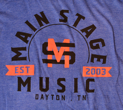 Main Stage Music Collegiate Style Logo T Shirt Blue S-2XL
