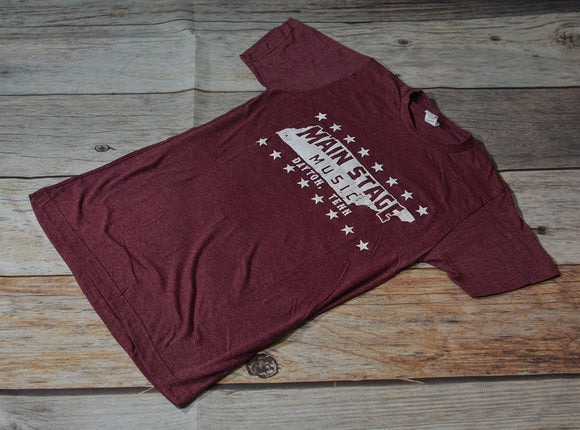 Main Stage Music Tennessee Style Shop T-Shirt Heather Denim Red Size S - XXL