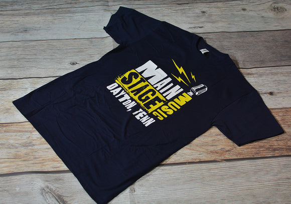 Main Stage Music Microphone Logo Style Shop T-Shirt Navy Blue Size S-XXL