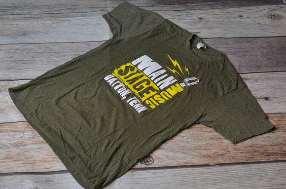 Main Stage Music Microphone Logo Style Shop T-Shirt Military Green Size S-XXL