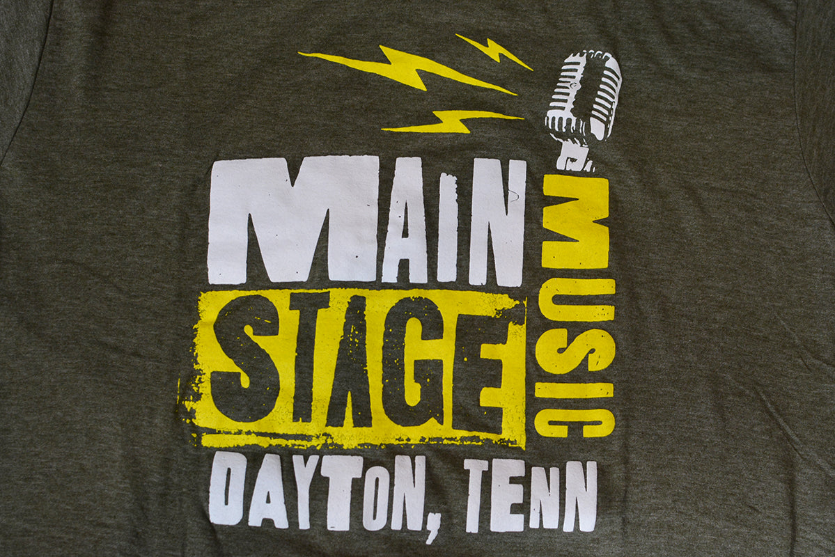 Main Stage Music Microphone Logo Style Shop T-Shirt Military Green Size S-XXL