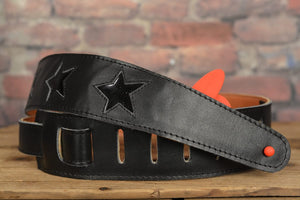 Henry Heller HP23STBK Black Leather Cutout Black Stars Guitar Strap