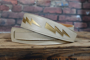 Henry Heller Bolt Series Capri Leather Guitar Strap HPDB Bowie Style Bone & Gold
