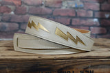 Henry Heller Bolt Series Capri Leather Guitar Strap HPDB Bowie Style Bone & Gold