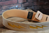 Henry Heller Bolt Series Capri Leather Guitar Strap HPDB Bowie Style Bone & Gold