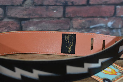Henry Heller Bolt Series Capri Leather Guitar Strap HPDB Black & Silver SL Bowie Style