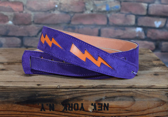 Henry Heller Bolt Series Capri Leather Guitar Starp HPDB Bowie Style Purple & Orange