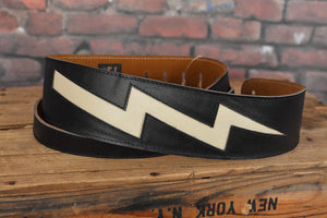 Henry Heller HPLB Lightning Bolt (Supro Style) Black Premium Leather Guitar Strap