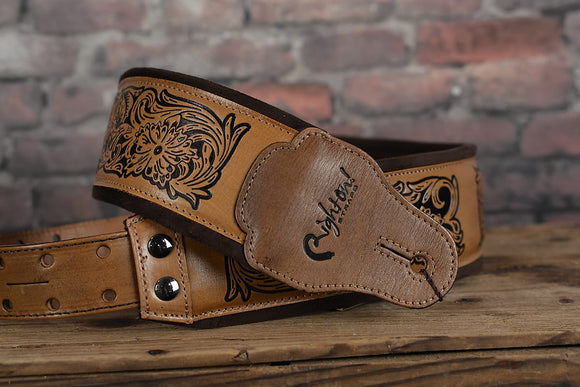 Right On Straps Leathercraft Collection Charro Premium Leather Guitar Strap Beige