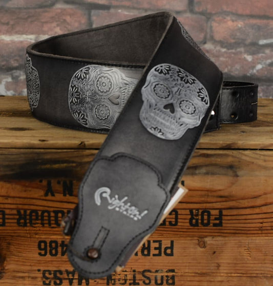 Right On Straps Leathercraft Series Sugar Skull Black Strap
