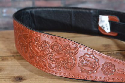 Levy's PM44T03-WAL 3" Paisley Tooled Leather Guitar Strap - Walnut