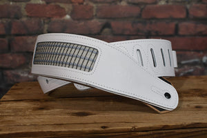 Levy's MCG26A Amped Amp Grill Cloth Deluxe Reverb Guitar Strap White Sliver Blue