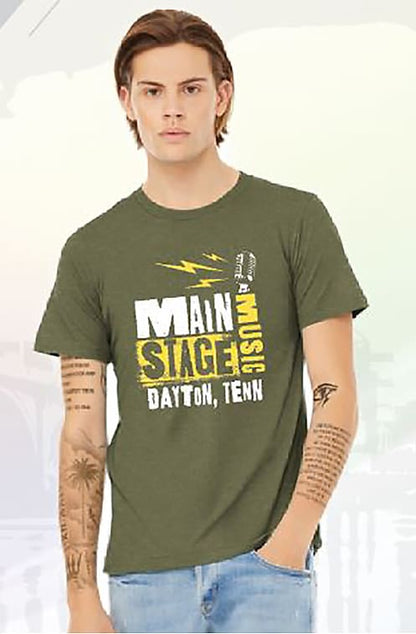 Main Stage Music Microphone Logo Style Shop T-Shirt Military Green Size S-XXL