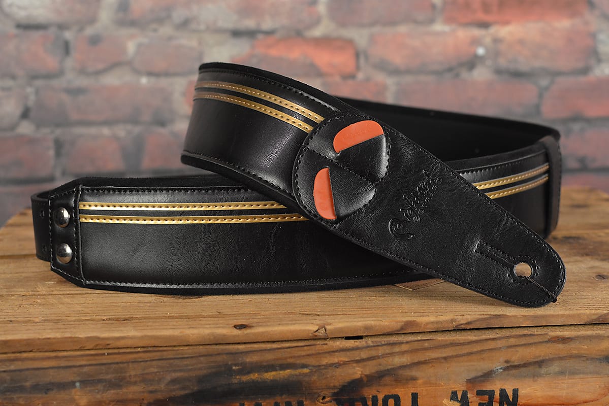 Right On Straps Mojo Collection Race Black Gold JPS John Player Special Vegan Premium Guitar Strap
