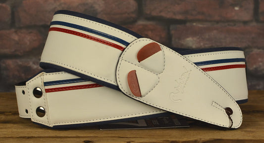 Right On! Straps Mojo Race White Handmade Vegan Guitar Stra