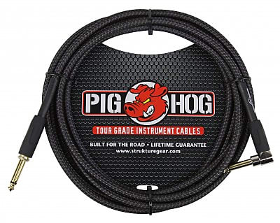 Pig Hog Woven Black Instrument Cable 10ft Right Angle