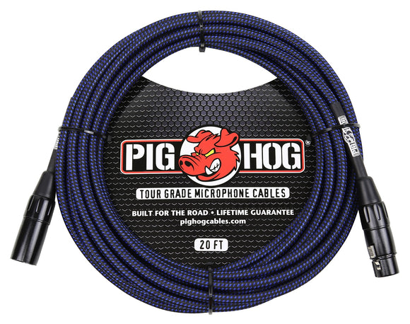 Pig Hog Black & Blue Woven XLR Mic Cable 20ft