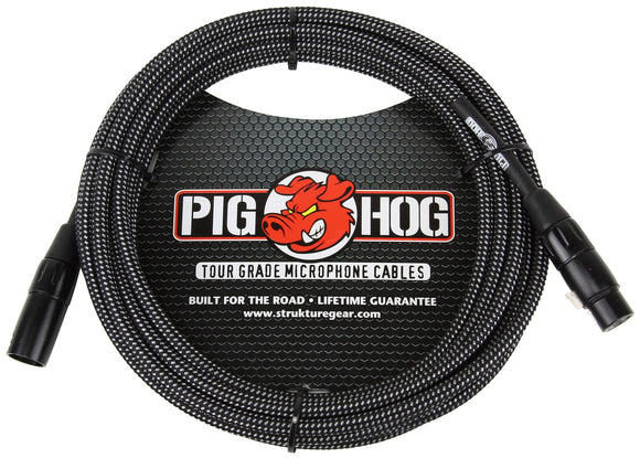 Pig Hog Black & White Woven XLR Mic Cable 10ft