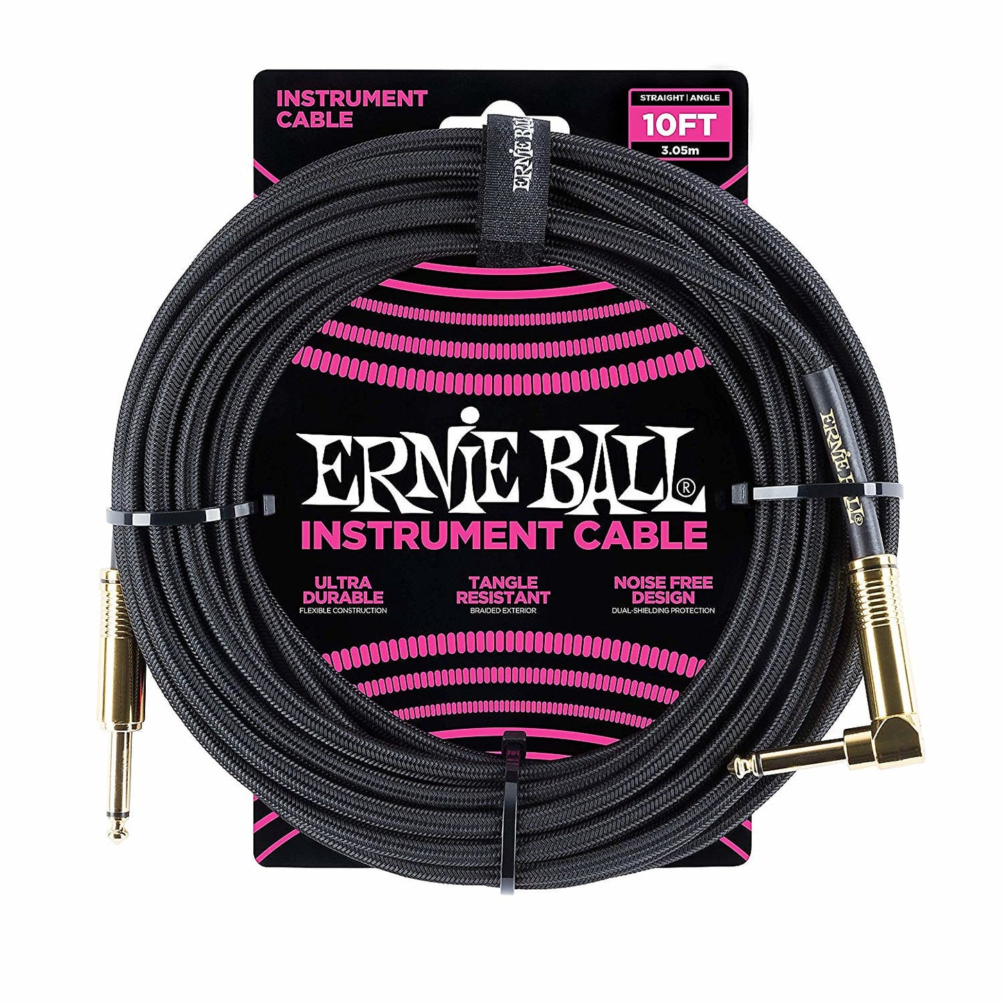 Ernie Ball Right Angle Braided Instrument Cable Black 10ft