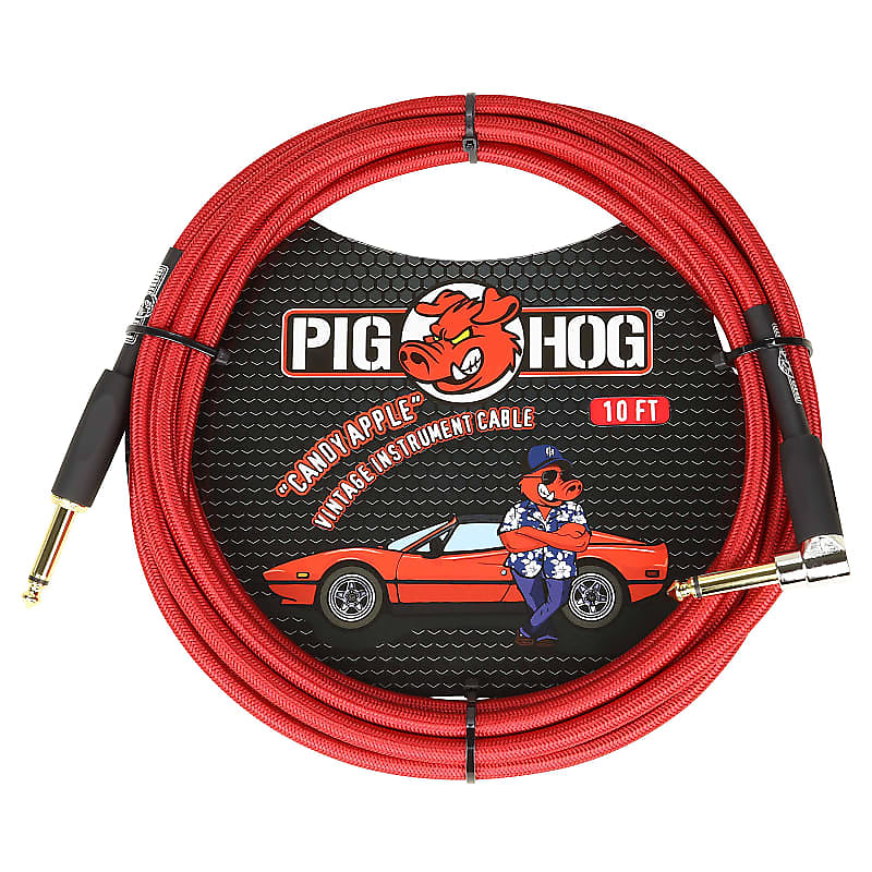 Pig Hog Candy Apple Red Instrument Cable 10ft Right Angle