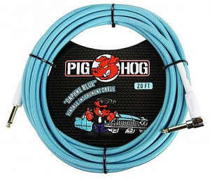 Pig Hog Daphne Blue Instrument Cable 20ft Right Angle