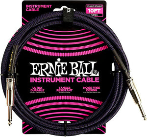 Ernie Ball P06393 Braided Straight 10 Feet Purple/Black