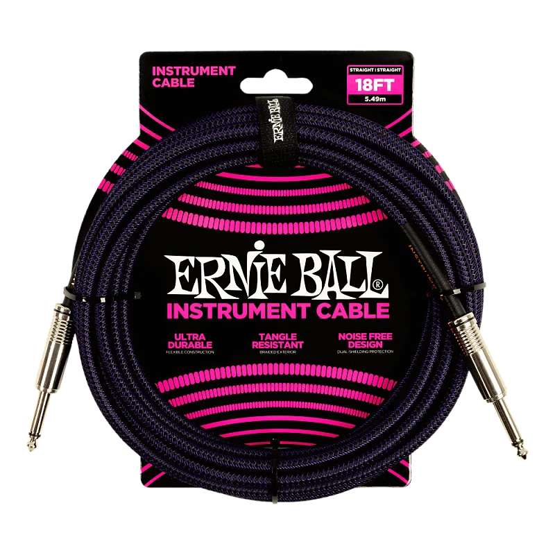 Ernie Ball P06395 Braided Straight 18 Feet Purple/Black