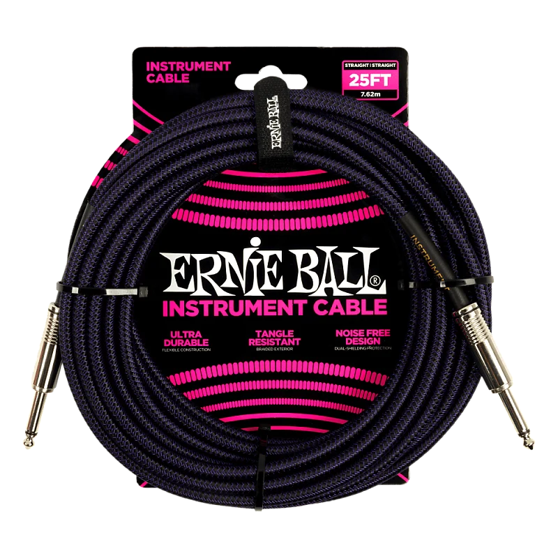 Ernie Ball P06397 Braided Straight 25 Feet Purple/Black