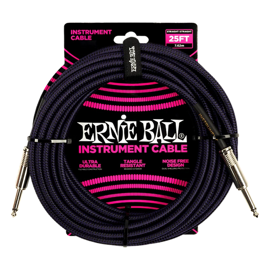 Ernie Ball P06397 Braided Straight 25 Feet Purple/Black