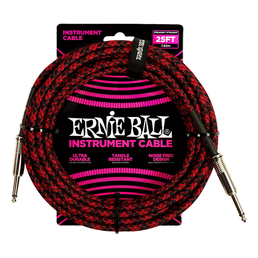 Ernie Ball P06398 Braided Straight 25 Feet Red/Black